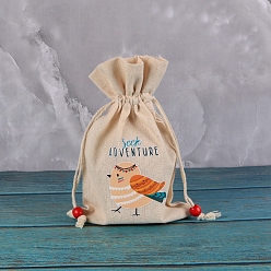 Oiseau Sacs de rangement en coton rectangle imprimé, pochettes à cordon sac d'emballage, oiseau, 23x15 cm