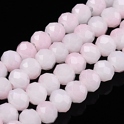Rose Nacré Brins de perles de verre imitation jade bicolores, facette, rondelle, perle rose, 6x5mm, Trou: 1.4mm, Environ 85~90 pcs/chapelet, 15.35 pouces ~ 16.34 pouces (39~41.5 cm)