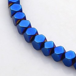 Plaqué Bleu Galvanoplastie non magnétiques hématite synthétique brins de perles, cube à facettes, bleu plaqué, 4x4x4mm, Trou: 1mm, Environ 103 pcs/chapelet, 15.7 pouce