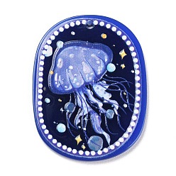 Midnight Blue Acrylic Pendants, Oval with Ocean Theme Pattern, Midnight Blue, 39.5x30.5x2mm, Hole: 2mm