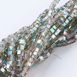 Medium Aquamarine Electroplate Glass Beads Strands, Half Plated, Faceted, Cube, Medium Aquamarine, 2~2.5x2~2.5x2~2.5mm, Hole: 0.5mm, about 195~200pcs/strand, 16.9~17.5 inch(43~44.5cm)
