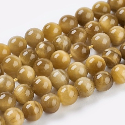 Tiger Eye Natural Gold Tiger Eye Beads Strands, Grade A, Round, 10mm, Hole: 1mm, about 19pcs/strand, 7.5 inch