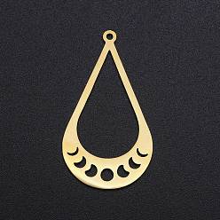 Golden 201 Stainless Steel Pendants, Laser Cut, Teardrop with Phase of the Moon, Golden, 39x21.5x1mm, Hole: 1.5mm