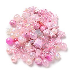Pink Perles acryliques, formes mixtes, rose, 8~51x8~51x6~27.5mm, Trou: 1.8~3.8mm, environ163 pcs / 380.2 g, 380.2 g / sac