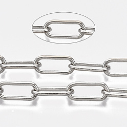 Platino Cadenas de clips de hierro sin soldar, cadenas portacables alargadas estiradas, con carrete, Platino, 14x6x1.4 mm, aproximadamente 82.02 pies (25 m) / rollo