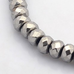 Platinum Plated Electroplate Non-magnetic Synthetic Hematite Beads Strands, Faceted Rondelle, Platinum Plated, 6x4mm, Hole: 1mm, about 102pcs/strand, 15.7 inch