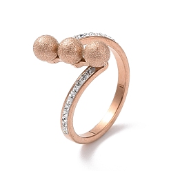 Oro Rosa Anillo de dedo de bola redonda triple de diamantes de imitación de cristal, chapado de iones (ip) 304 joyas de acero inoxidable para mujer, oro rosa, tamaño de EE. UU. 6~9 (16.5~18.9 mm)