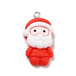 Red Christmas Opaque Resin Pendants, with Platinum Tone Iron Loops, Santa Claus Charm, Red, 32x17x7mm, Hole: 2x2.2mm
