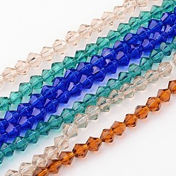 Mixed Color Half-Handmade Transparent Glass Beads Strands, Bicone, Mixed Color, 4mm, Hole: 1mm, about 70pcs/strand, 10.63 inch