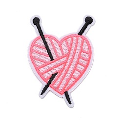 Pink Tela de bordado computarizada para planchar / coser parches, accesorios de vestuario, apliques, corazón, rosa, 68x49x1.5 mm