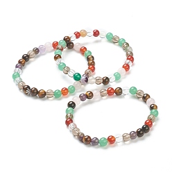 Mixed Stone Natural Mixed Stone Beaded Stretch Bracelets, Round, Beads: 6~6.5mm, Inner Diameter: 2-1/4 inch(5.55cm)
