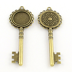 Antique Bronze Tibetan Style Key Alloy Big Pendants Cabochon Settings, Cadmium Free & Nickel Free & Lead Free, Antique Bronze, Tray: 20mm, 80x30x5mm, Hole: 3mm, about 84pcs/1000g