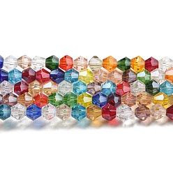 Разноцветный Прозрачные стеклянные бусины гальваническим пряди, гальваническое покрытие, граненые, двухконусные, красочный, 3.5 мм, около 108~123 шт / нитка, 12.76~14.61 дюйм (32.4~37.1 см)