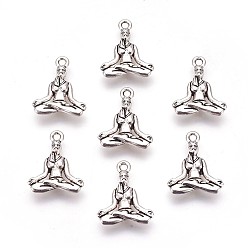 Antique Silver Tibetan Style Alloy Pendants, Cadmium Free & Nickel Free & Lead Free, Yoga, Antique Silver, 20x16x3.5mm, Hole: 2mm, about 550pcs/1000g