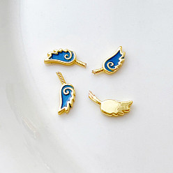 Golden Brass Blue Enamel Wing Head Pins, for Baroque Pearl Making, Golden, 6x3mm