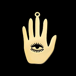 Golden 201 Stainless Steel Pendants, Laser Cut, Palm with Eye, Golden, 30x18x1mm, Hole: 1.6mm