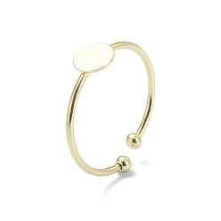 Настоящее золото 14K Латунные открытые манжетные кольца, простые настройки кольца пэда, плоско-круглые, реальный 14 k позолоченный, внутренний диаметр: 21 мм, лоток : 6 мм