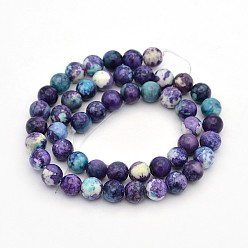 Violet Bleu Océan synthétique jade blanc brins de perles rondes, teint, bleu violet, 6mm, Trou: 1mm, à propos de 64pc / brin, 15.7 pouce