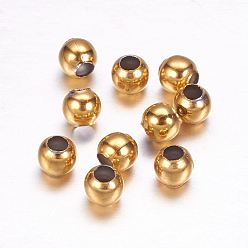 Настоящее золото 18K Ионное покрытие (ip) 304 шарики из нержавеющей стали, круглые, реальный 18 k позолоченный, 4x3.5 мм, отверстие : 1.5 мм