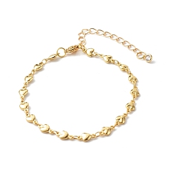 Golden Brass Heart Link Chains Bracelets, Golden, 7-1/4 inch(18.5cm)
