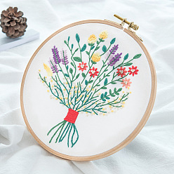 Colorful DIY Bouquet Pattern 3D Ribbon Embroidery Kits, Including Printed Cotton Fabric, Embroidery Thread & Needles, Colorful, 300x270mm