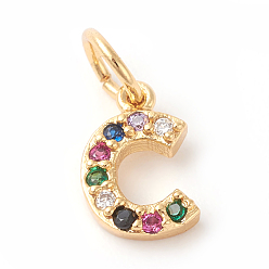 Letter C Brass Micro Pave Colorful Cubic Zirconia Charms, Golden, Letter.C, 9x6x2mm, Hole: 3mm