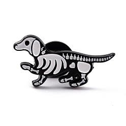 White Alloy Enamel Brooches, Enamel Pin, with Clutches, Dog, Electrophoresis Black, White, 15x30x9.5mm, Pin: 1.2mm