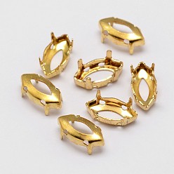 Golden Horse Eye Brass Sew on Prong Settings, Claw Settings for Pointed Back Rhinestone, Open Back Settings, Golden, 15x7x0.4mm, Fit for 7x15mm cabochon, about 500pcs/bag