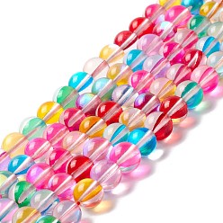 Coloré Brins synthétiques de perles de lune, ronde, colorées, 8mm, Trou: 1mm, Environ 48 pcs/chapelet, 14.57''~15.35'' (37~39 cm)