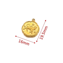 Телец Кулон из нержавеющей стали, золотые, плоский круглый с подвеской в виде созвездия, Телец, 19.5x16 мм