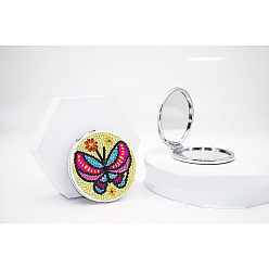 Butterfly DIY Round Mini Makeup Compact Mirror Diamond Painting Kits, Foldable Two Sides Vanity Mirrors Craft, Butterfly Pattern, 80mm, Mirror: 78mm in diameter
