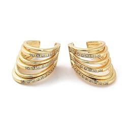 Real 18K Gold Plated Brass Micro Pave Cubic Zirconia Cuff Earrings, Split Non Piercing Earrings, Real 18K Gold Plated, 16x13mm