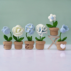 Light Sky Blue DIY Pot Flower Display Doll Decoration Crochet Kit, Including Cotton Thread, Crochet Hook Needle, Knit Needle, Locking Stitch Marker, Light Sky Blue, 11cm