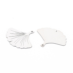 Platinum Brass Pendants, Ginkgo Leaf Charms, Platinum, 19x22x0.3mm, Hole: 1mm