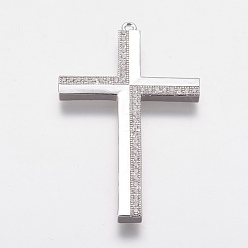 Real Platinum Plated Brass Micro Pave Cubic Zirconia Big Pendants, Long-Lasting Plated, Cross, Real Platinum Plated, 53.5x32x3mm, Hole: 1.5mm