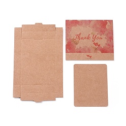 BurlyWood Kraft Paper Boxes and Earring Jewelry Display Cards, Packaging Boxes, with Word Thank You and Heart Pattern, BurlyWood, Folded Box Size: 7.3x5.4x1.2cm, Display Card: 6.5x5x0.05cm