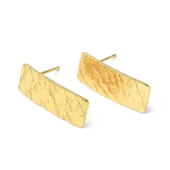 Golden Ion Plating(IP) 304 Stainless Steel Stud Earring Finding, with Vertical Loops, Marble Textured Rectangle, Golden, 20x8mm, Hole: 2.5mm, Pin: 0.8mm