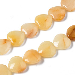 Yellow Aventurine Natural Yellow Aventurine Beads Strands, Heart, 15x15x5~6.5mm, Hole: 0.6mm, about 28pcs/strand, 15.67 inch(39.8cm)