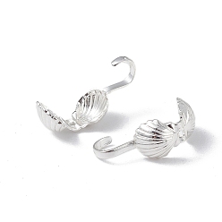 Silver Brass Bead Tips, Calotte Ends, Clamshell Knot Cover, Shell Shape, Silver, 11x5mm, Hole: 0.9mm, Inner Diameter: 4.5mm, 20pcs/bag