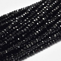 Spinel Faceted Rondelle Natural Black Spinel Bead Strands, 3x2mm, Hole: 1mm, about 180pcs/strand, 15.5
