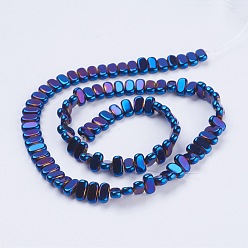 Plaqué Bleu Galvanoplastie non magnétiques hématite synthétique brins de perles, rectangle, bleu plaqué, 8x4x2mm, Trou: 1mm, Environ 98~102 pcs/chapelet, 15.5 pouce (39.5 cm)