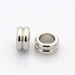 Stainless Steel Color Column 304 Stainless Steel Beads, Large Hole Grooved Beads, Stainless Steel Color, 10x5mm, Hole: 6mm