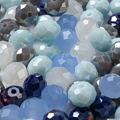 Light Blue Glass Beads, Faceted, Rondelle, Light Blue, 4x3mm, Hole: 0.4mm, about 6800pcs/500g