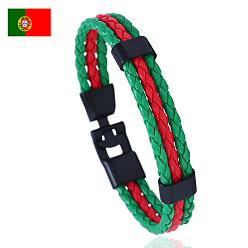 Lime Vert Bracelet cordon triple ligne imitation cuir couleur drapeau avec fermoir alliage, bijoux thème portugal pour hommes femmes, lime green, 8-1/4 pouce (21 cm)