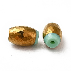 Aquamarine Opaque Electroplate Glass Beads, Half Golden Plated, Faceted, Oval, Aquamarine, 12x8mm, Hole: 0.8mm