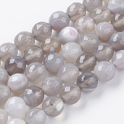 Gris Clair Agate à rayures naturelles / brins de perles d'agate, facette, ronde, gainsboro, 12mm, Trou: 1.2mm