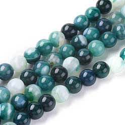 Bleu Vert Agate à rayures naturelles / brins de perles d'agate, teints et chauffée, ronde, sarcelle, 6mm, Trou: 1mm, Environ 63 pcs/chapelet, 14.57 pouce (37 cm)