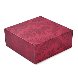 Cerise Square Flower Print Cardboard Bracelet Box, Jewelry Storage Case with Velvet Sponge Inside, for Bracelet, Cerise, 9.1x9.1x3.65cm
