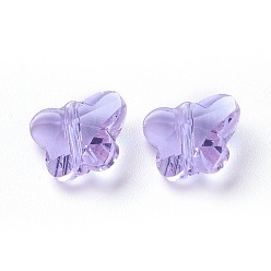 Lilac Transparent Glass Beads, Faceted, Butterfly, Lilac, 8x10x5.5mm, Hole: 1mm