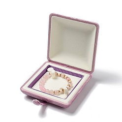 Flamingo Square Velvet Bracelet Boxes, Jewelry Bracelet Gift Case with Iron Snap Button, Flamingo, 10.55x10.6x4cm